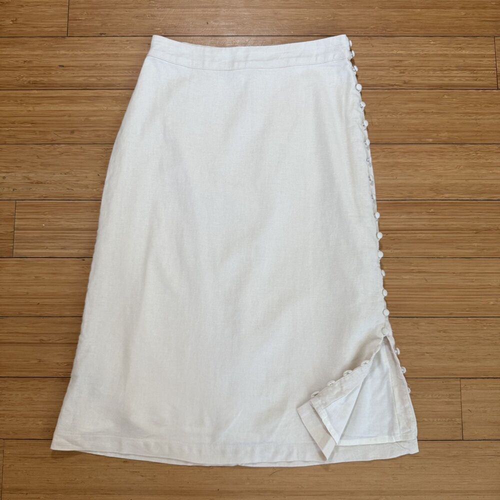 Madewell Cream Linen Midi Skirt Side Button Slit A-Line Skirt